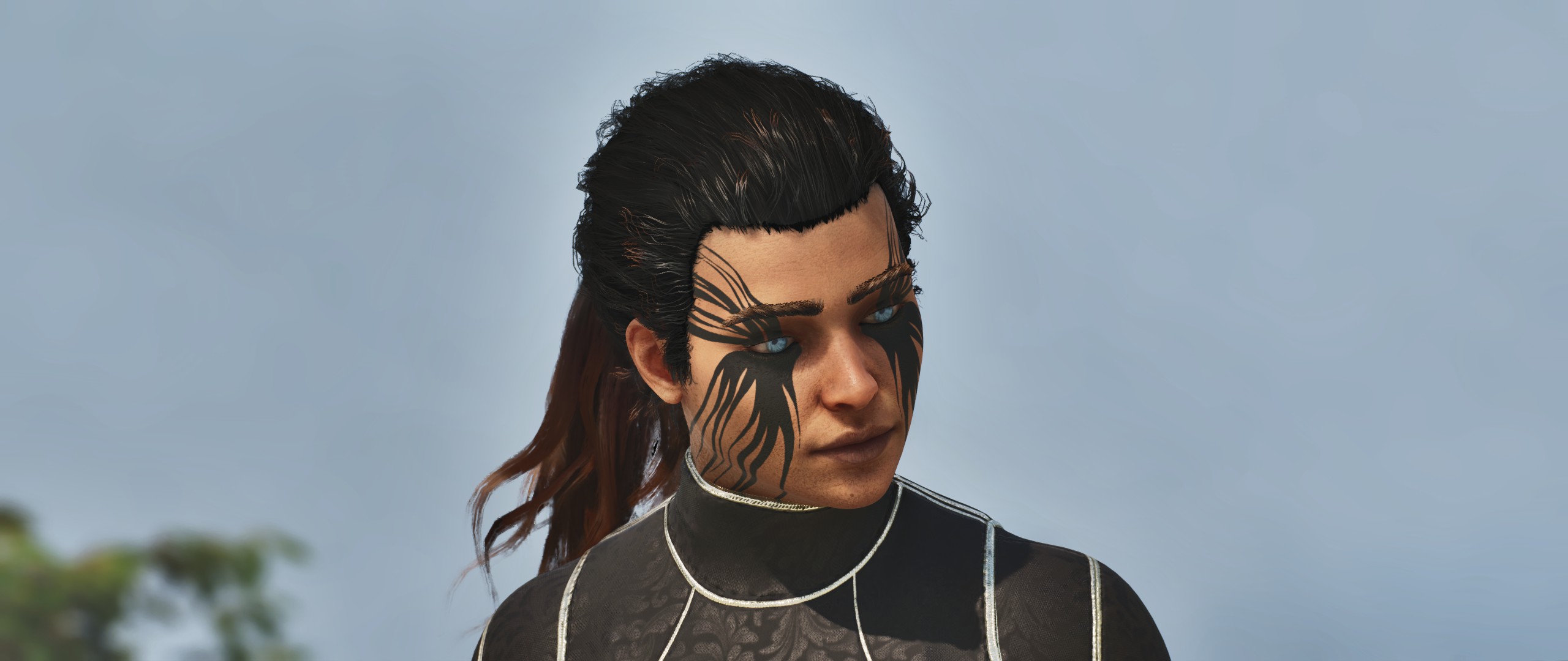 Two survivors displaying different layered warpaint and tattoo combinations